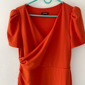 Large Express Orange Puff Sleeve Dress